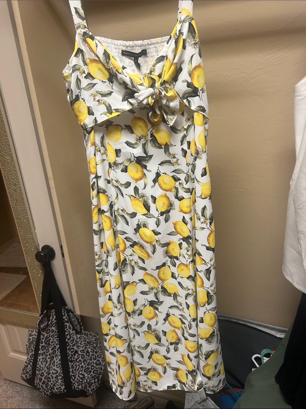 White House Black Market Lemon Print Tie-Front Maxi Dress - White & Yellow